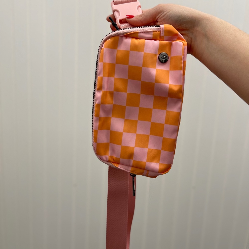Pink and Orange Checkered Belt Bag